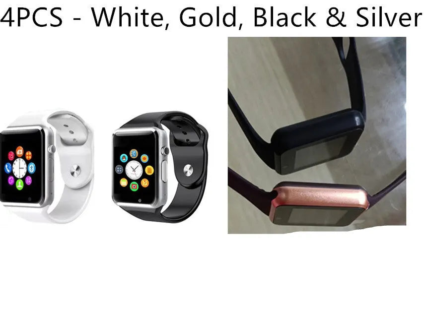 A1 Smart Watch with 1.54-inch screen in various colours including black, silver, white, gold, pink, red, green, and blue