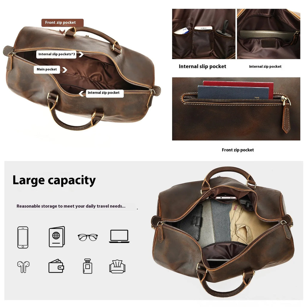 Men's vintage leather crossbody bag in brown with polyester cotton lining