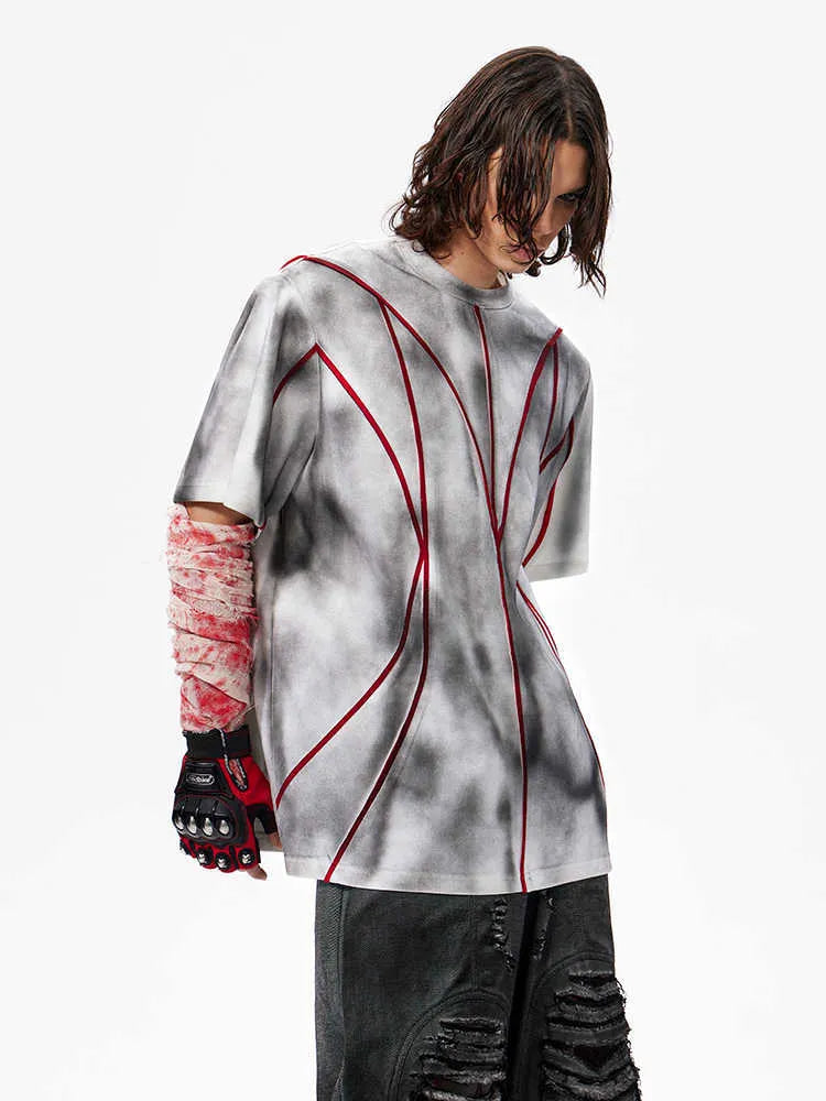 Women's padded shoulder T-shirt with patchwork detailing in short sleeve round neck design