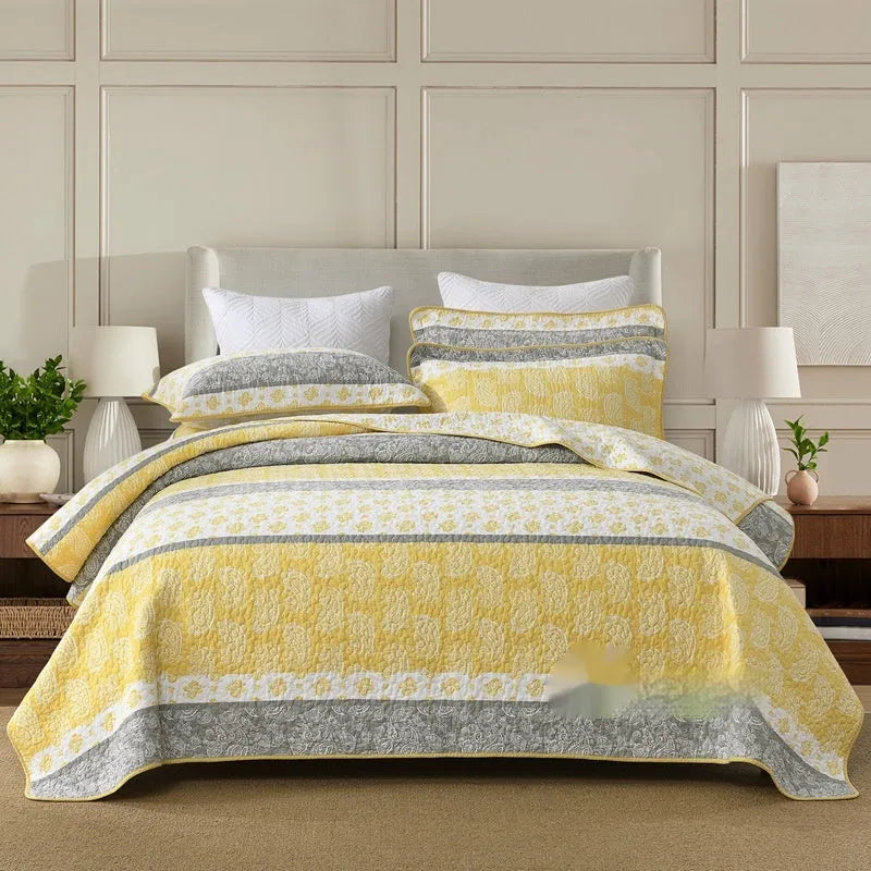 Quilted pure cotton bed cover three-piece set with printed pattern for 1.5-1.8 metre beds