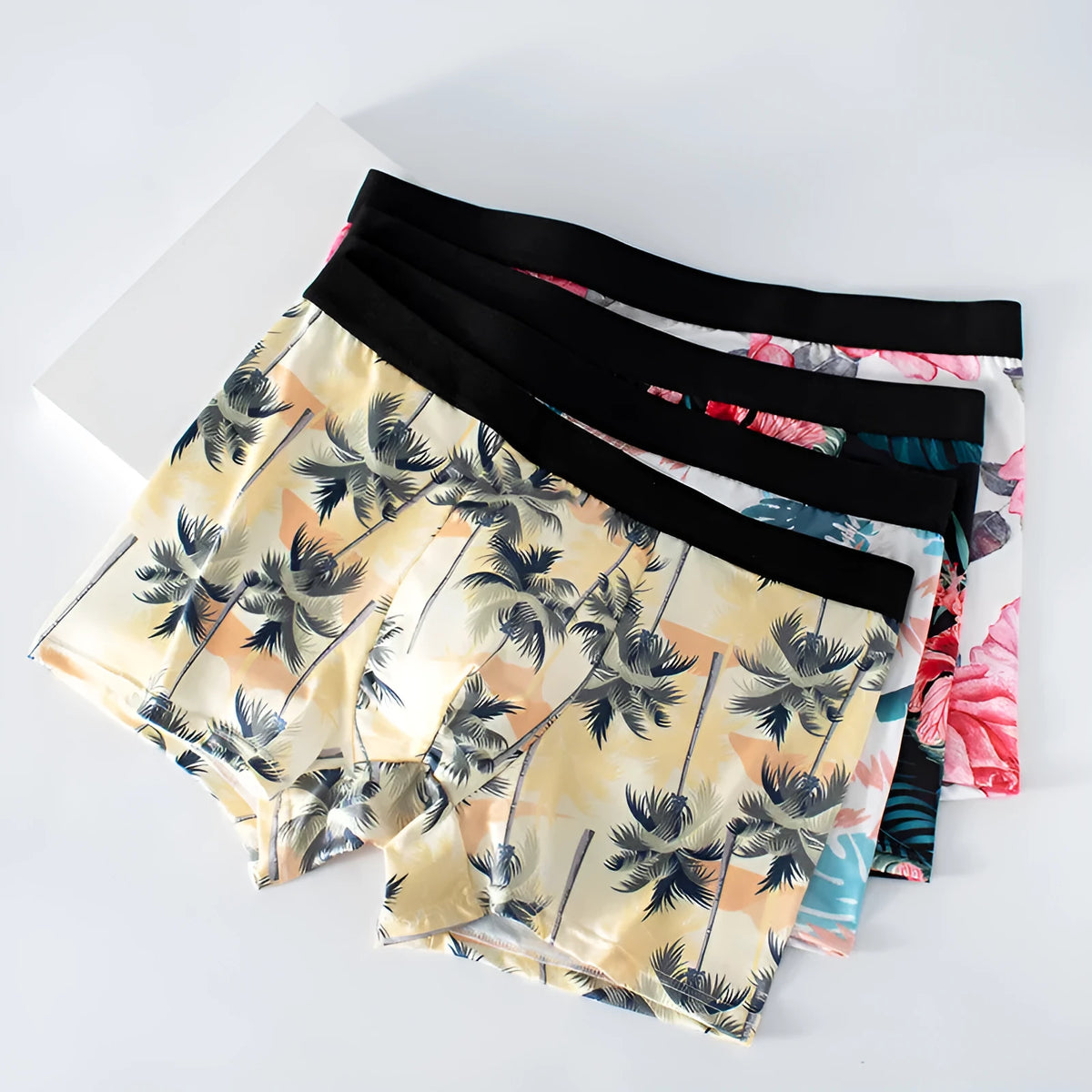 Men's ice silk underwear with fashion printing in mid waist design