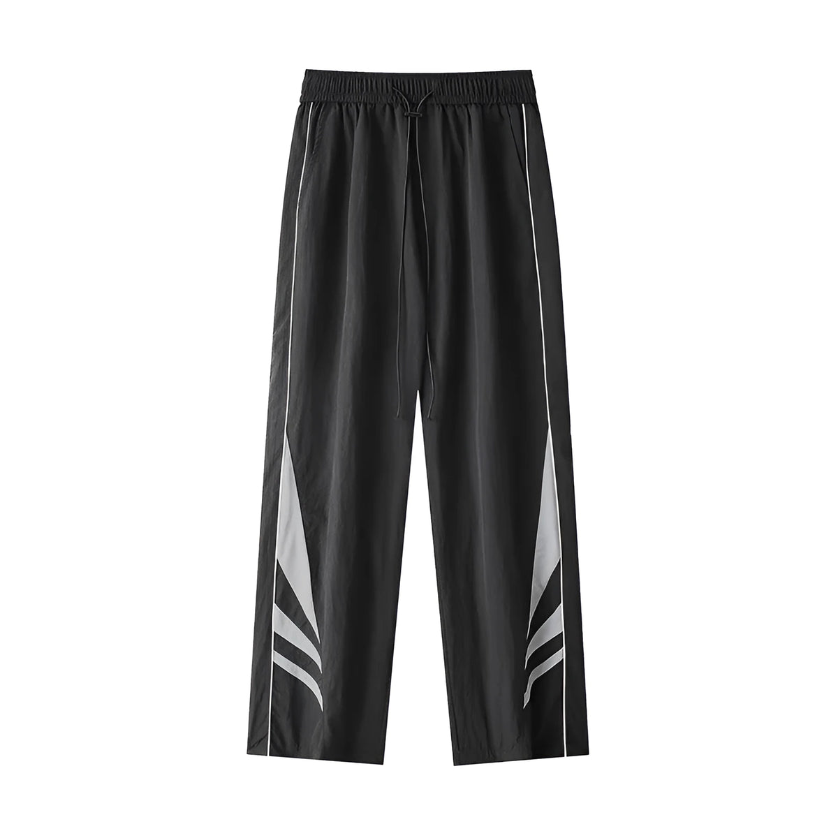 Men's straight leg casual trousers in grey with elastic waistband and button fly