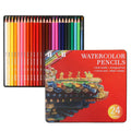 Water-soluble coloured pencils set with 24 colours in metal storage tin for drawing and watercolour techniques