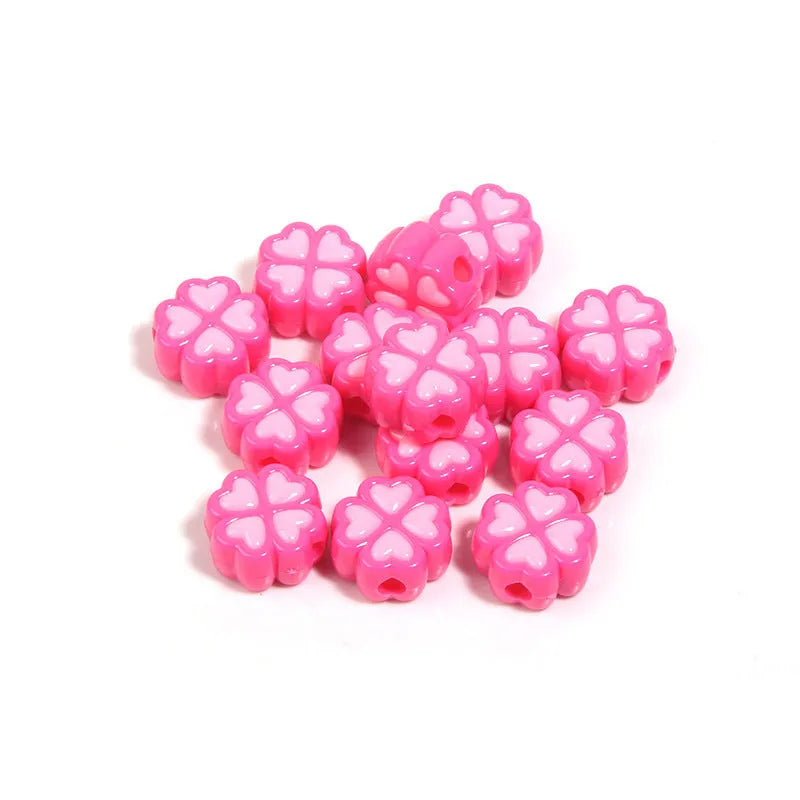15mm acrylic clover beads with cartoon love pattern and frosted finish in mixed colours