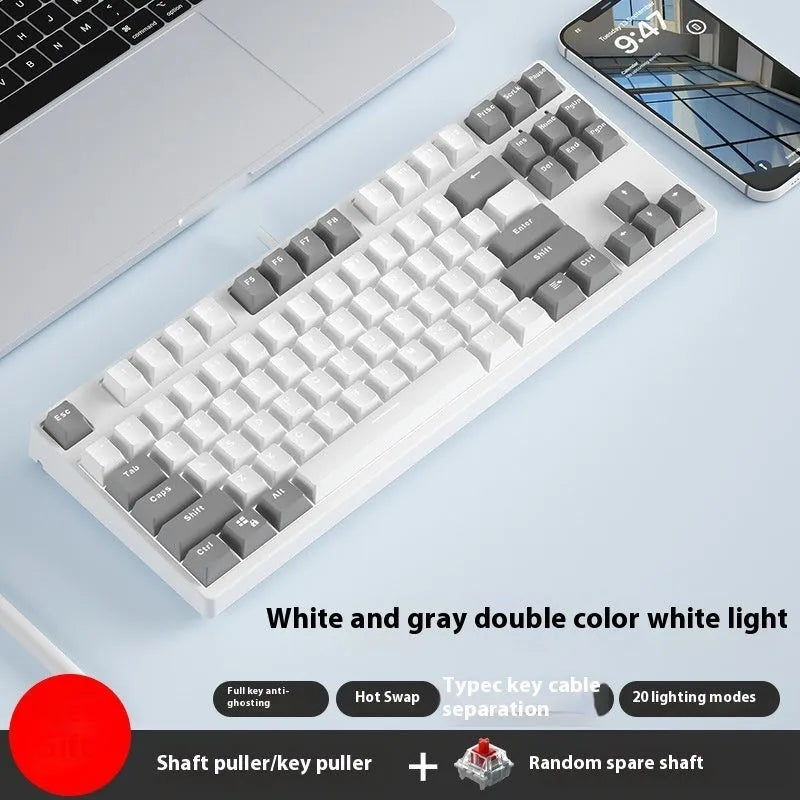 87-key hot-swappable mechanical gaming keyboard with two-tone keycaps and metal chassis