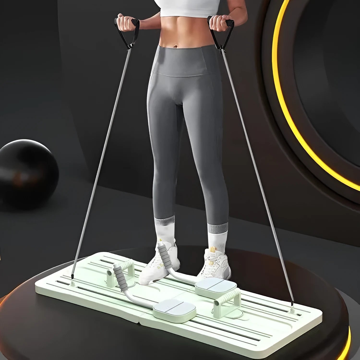 Foldable purple PP plastic belly panel fitness board for core training.