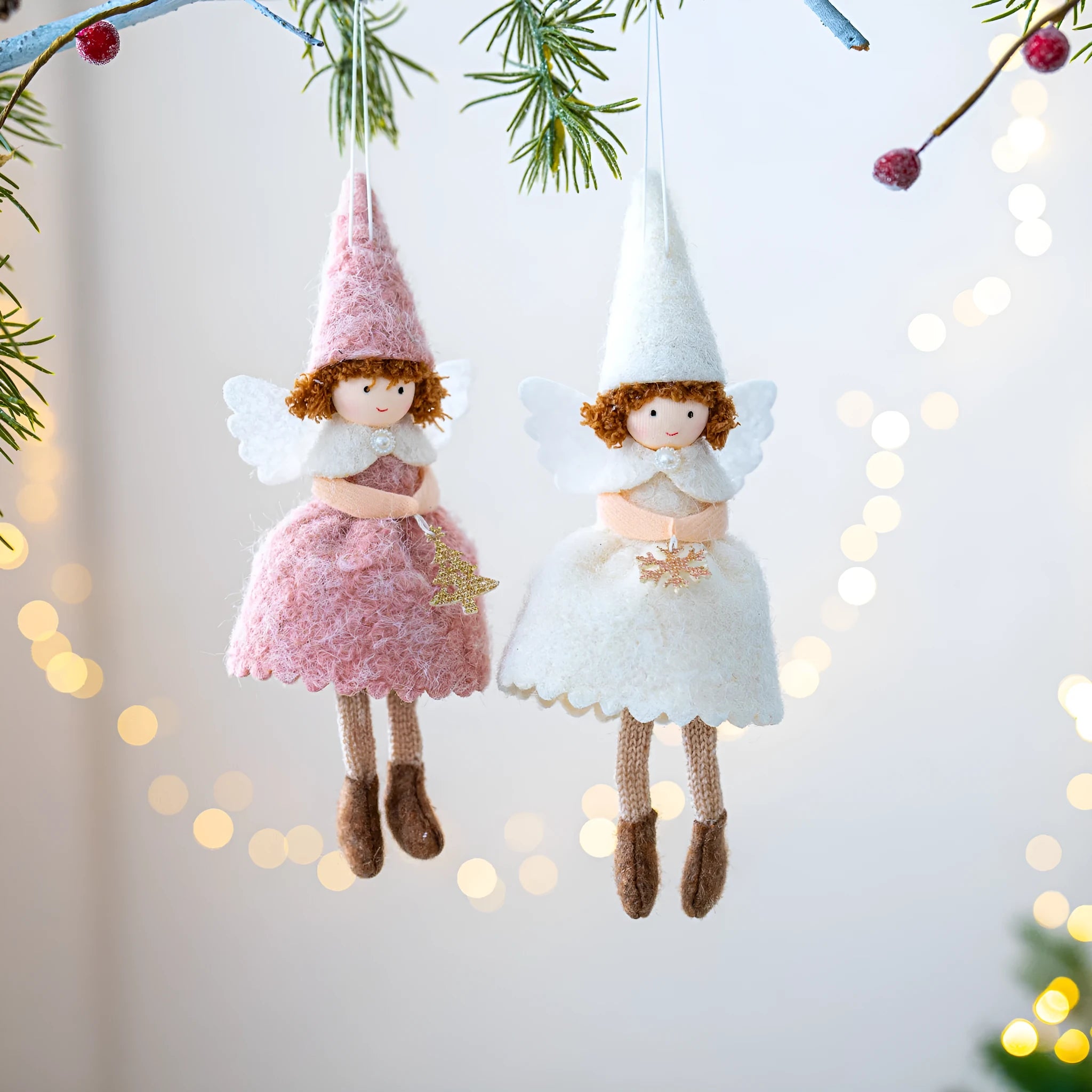 Christmas angel skirt felt plush pendant with modern simplicity design in white or pink cloth material