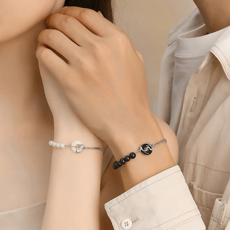 925 sterling silver couple bracelet with snake design and safe buckle closure