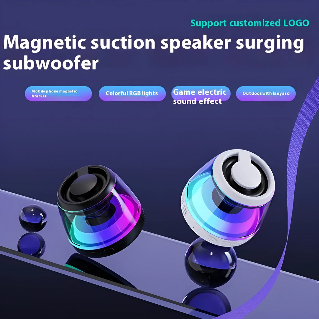 Portable wireless Bluetooth speaker with magnetic base and ambient LED light in black or white colour options