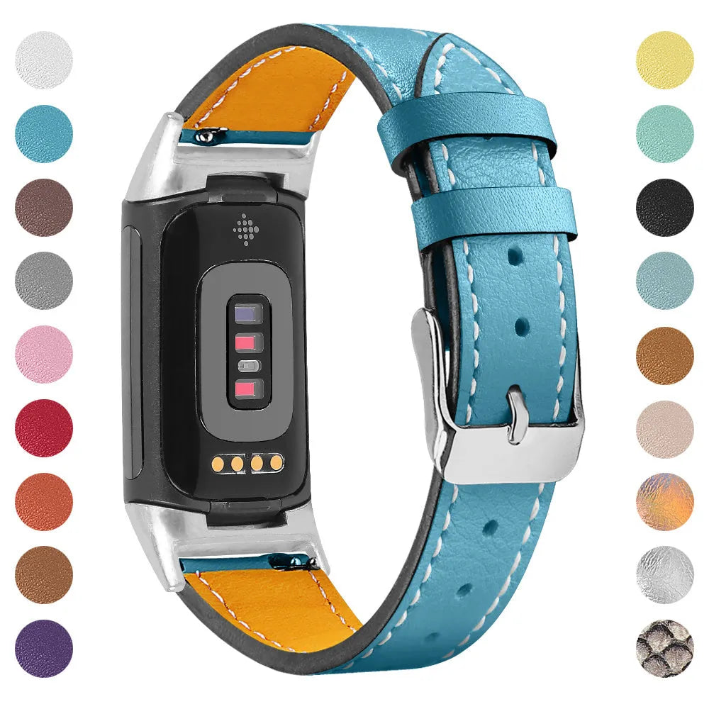 Genuine cowhide leather replacement strap for Fitbit Charge 5 and Charge 6 smartwatches