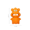 Green and yellow natural rubber squeaky dog toy for aggressive chewing dogs.