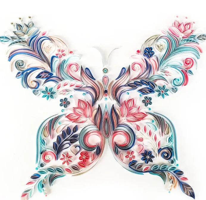 20-inch handmade butterfly quilling illustration craft pack with tools and blue/pink paper
