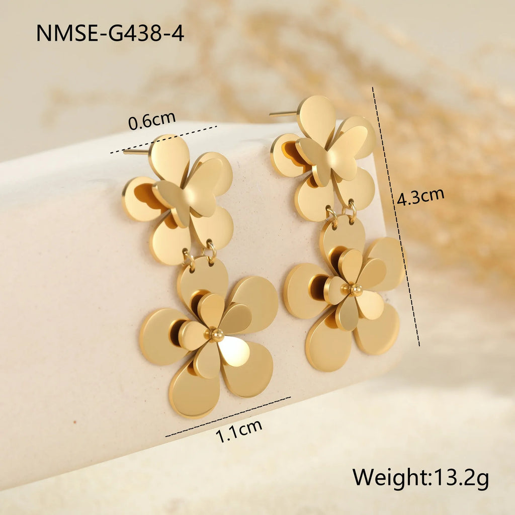 Gold floral butterfly design stainless steel earrings for women with 18K electroplating