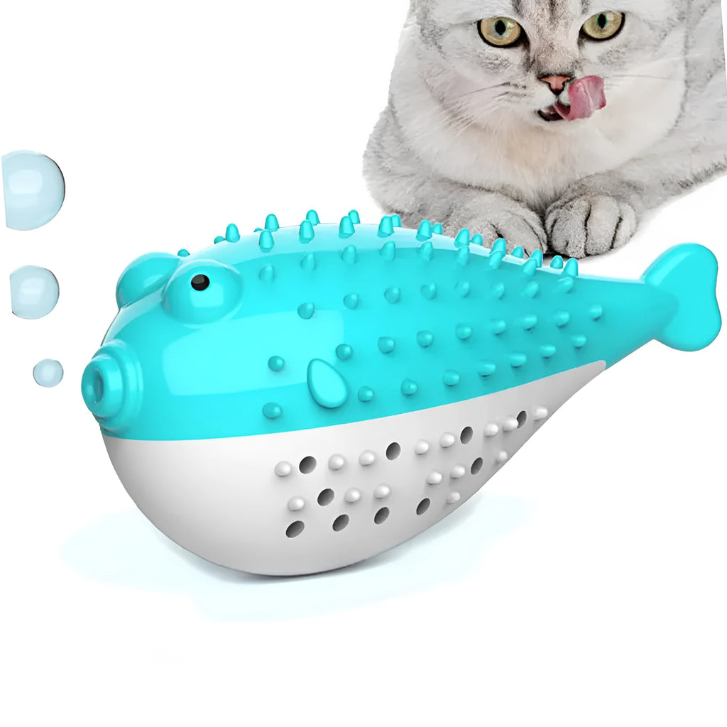 Silicone fish-shaped cat chew toy for grabbing and chewing, measures 12.2 cm