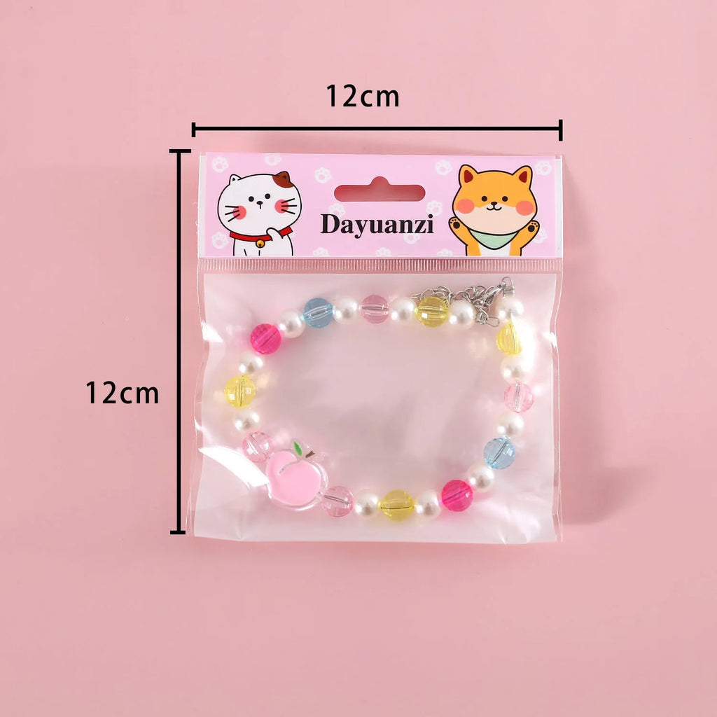 Colourful plastic bead pet necklace with adjustable sizing for small cats and dogs
