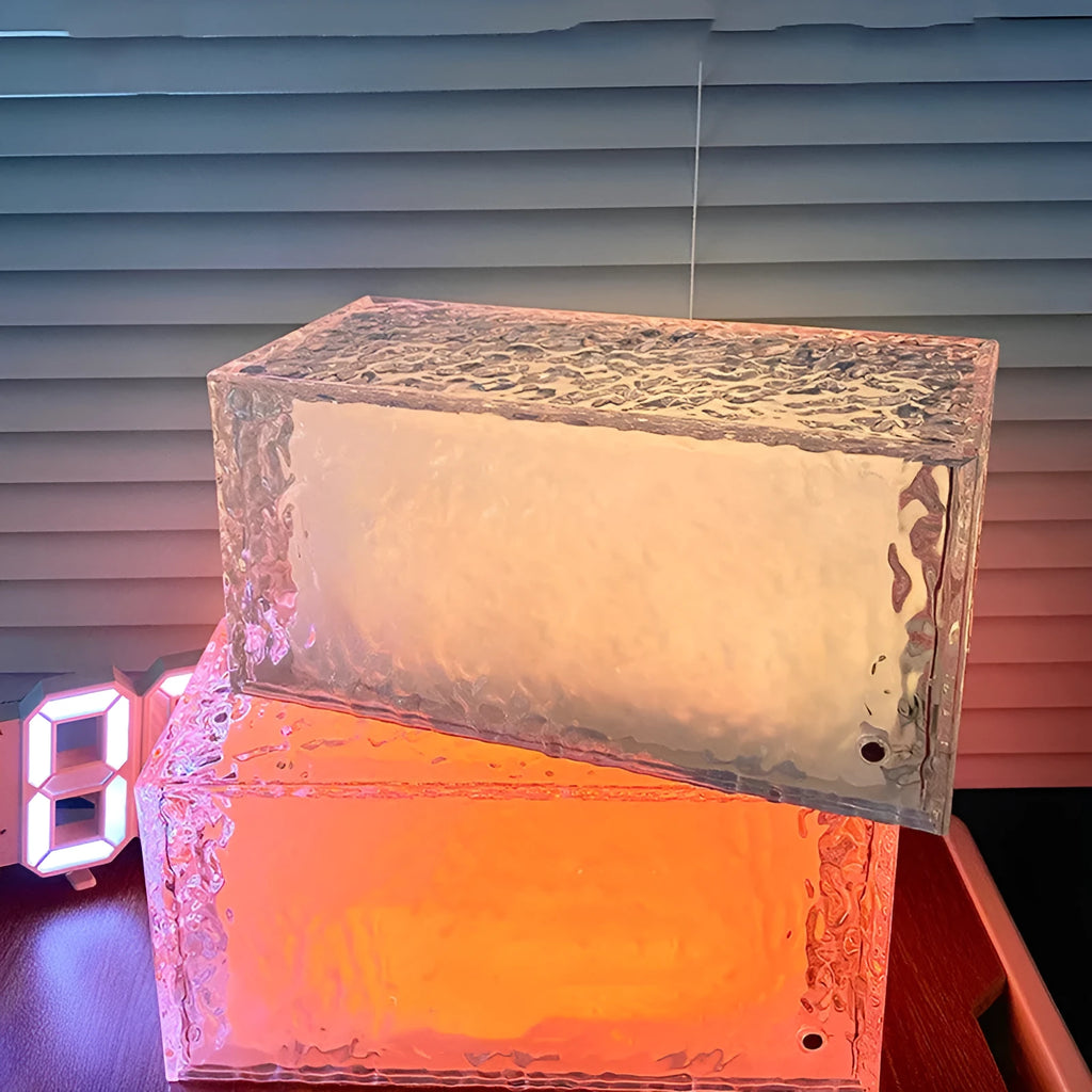 Geometric clear acrylic night light showing colour changing illumination