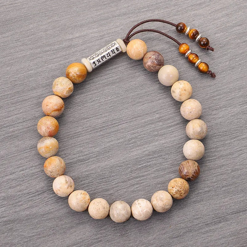 Handmade natural stone bead bracelet in wood colour with retro European American style design