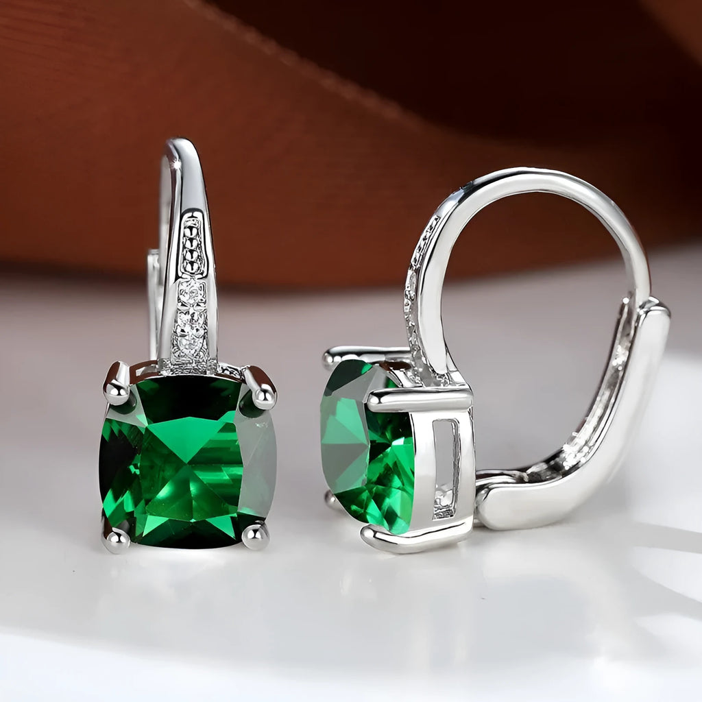 Geometric square zircon earrings with Korean style ear hook design in electroplated copper