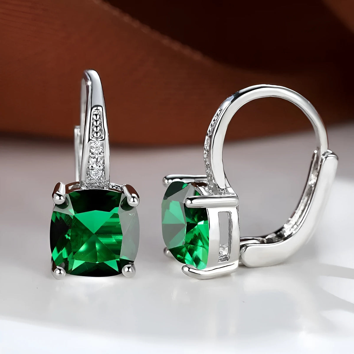 Geometric square zircon earrings with Korean style ear hook design in electroplated copper