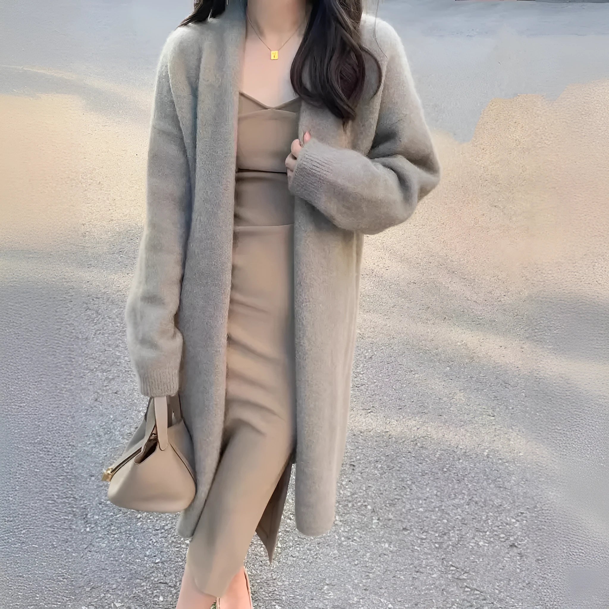 Women's mid-length knitted cardigan with V-neck in five colour options
