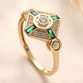 Square geometric women's fashion ring in lvzuan colour with an electroplated finish.