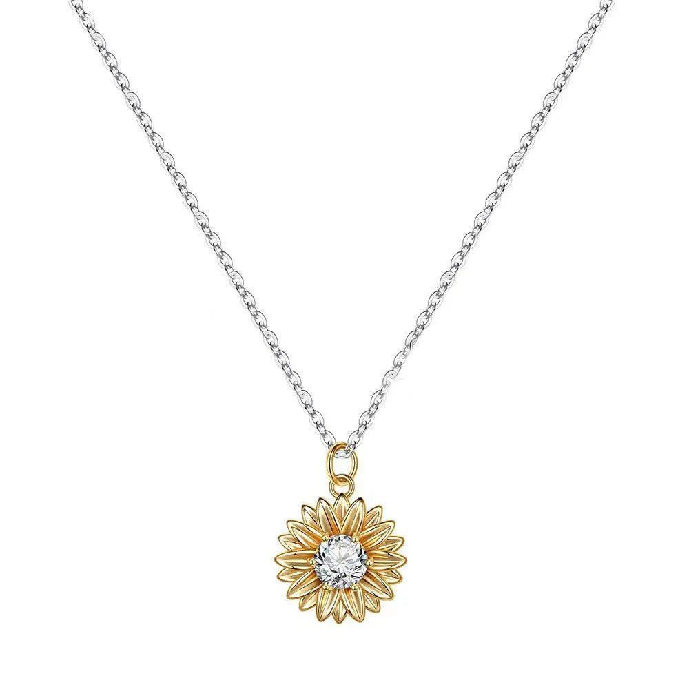925 sterling silver sunflower daisy pendant on an adjustable cross chain necklace.