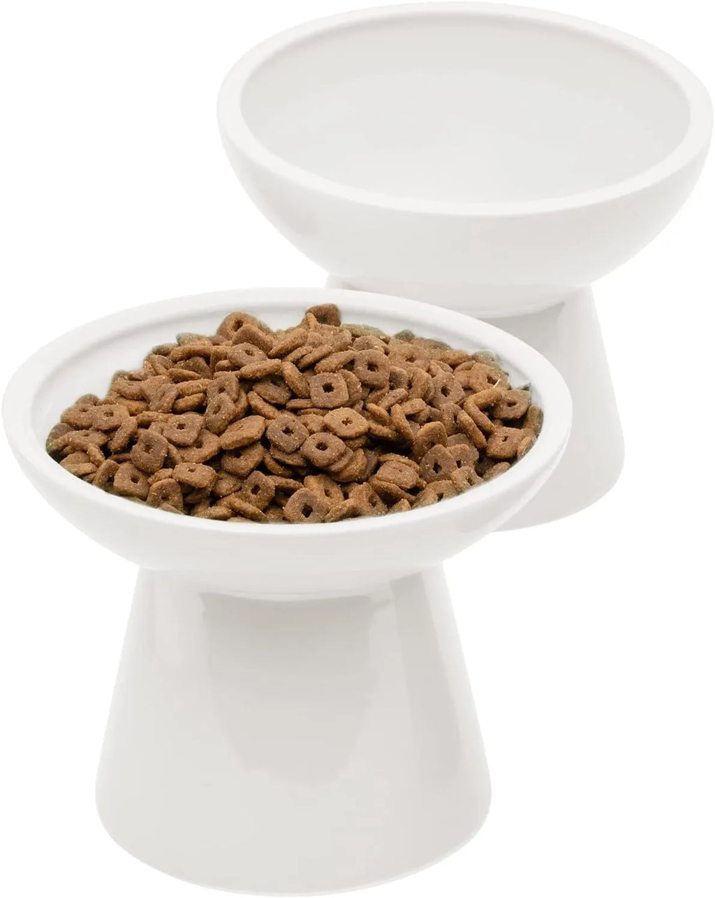 Extra wide elevated ceramic cat bowl set in blue colour showing food and water bowls