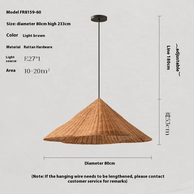 Natural rattan and rice paper ceiling pendant light in zen silent wind style.