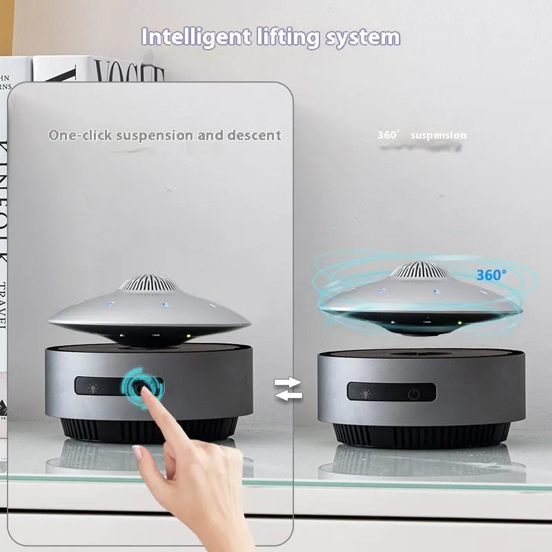 Magnetic levitation Bluetooth speaker floating above its base with automatic lifting function