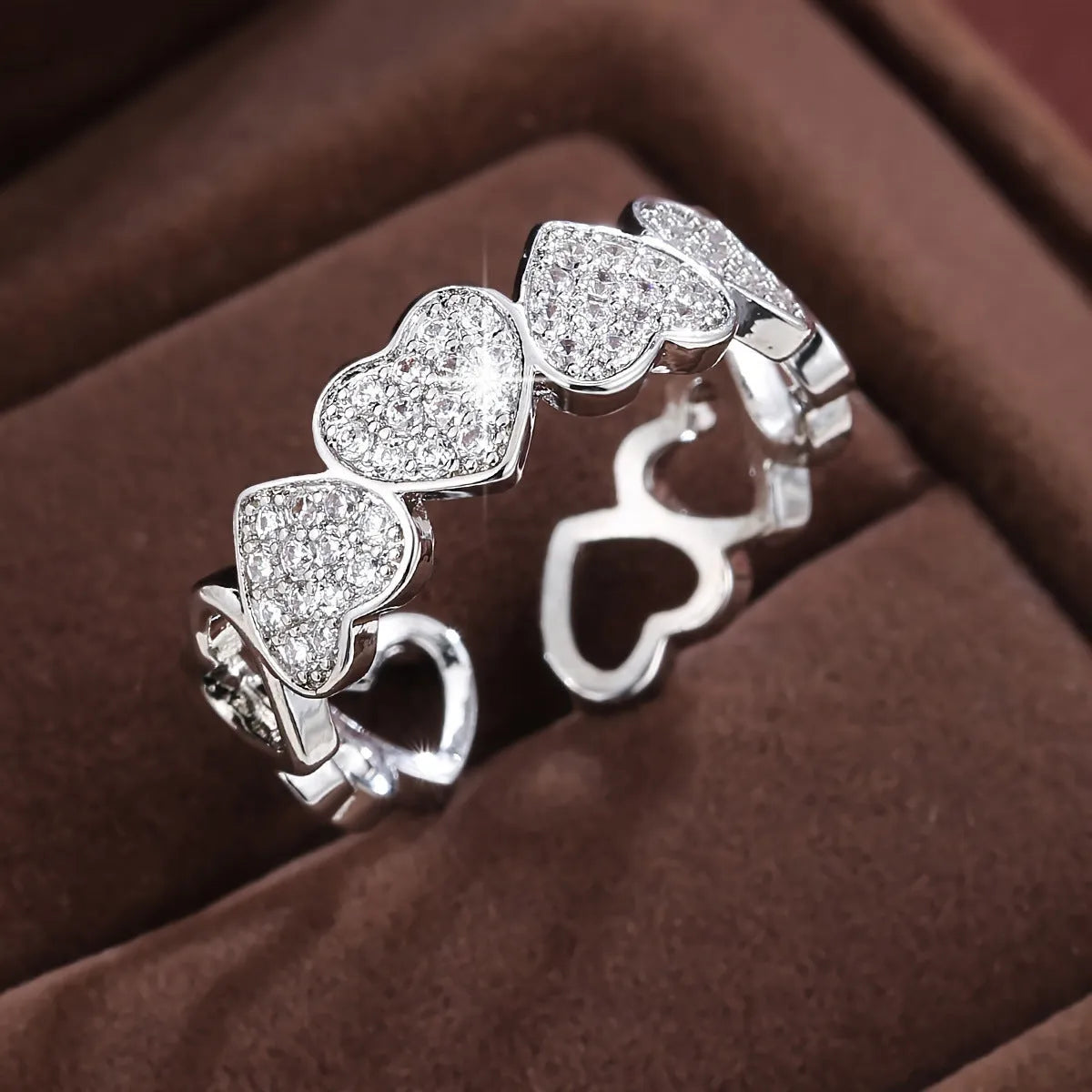 Adjustable opening couples ring with geometric love heart design in gold finish