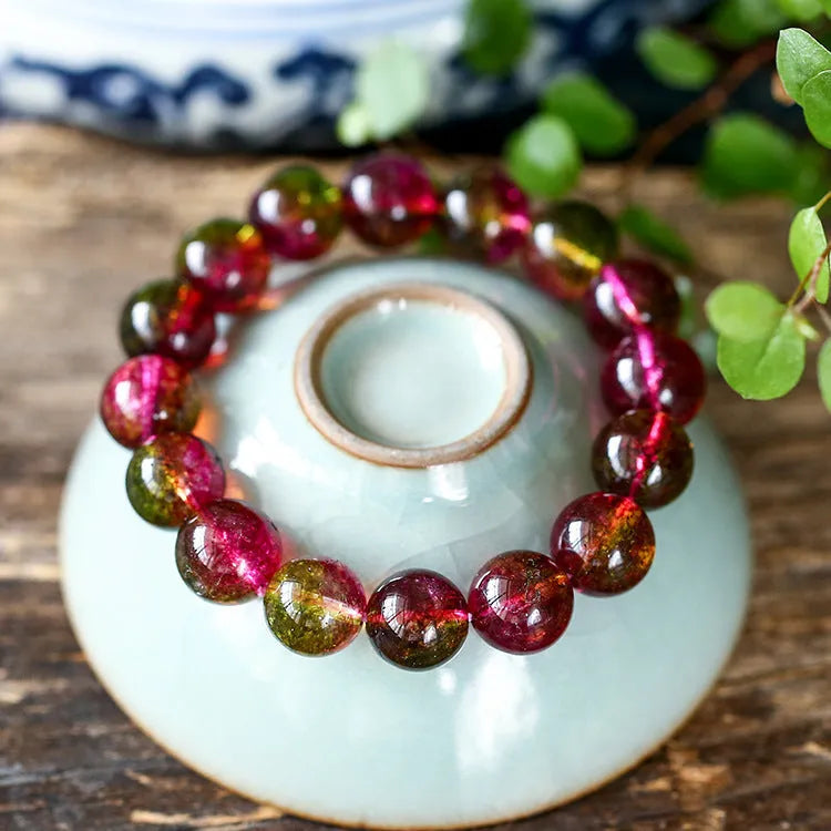 Women's watermelon crystal handmade bracelet showing pastoral design in casual style