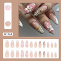 French style fake nails with rock pattern patches and simple flower W1764 design