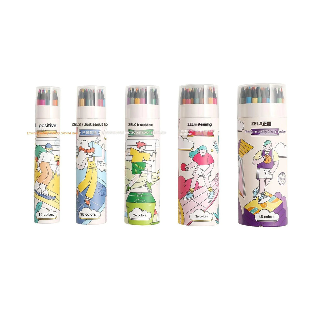 Zhenglin Sports Series colour pencils in a set with paper barrels, showing multiple colour options.