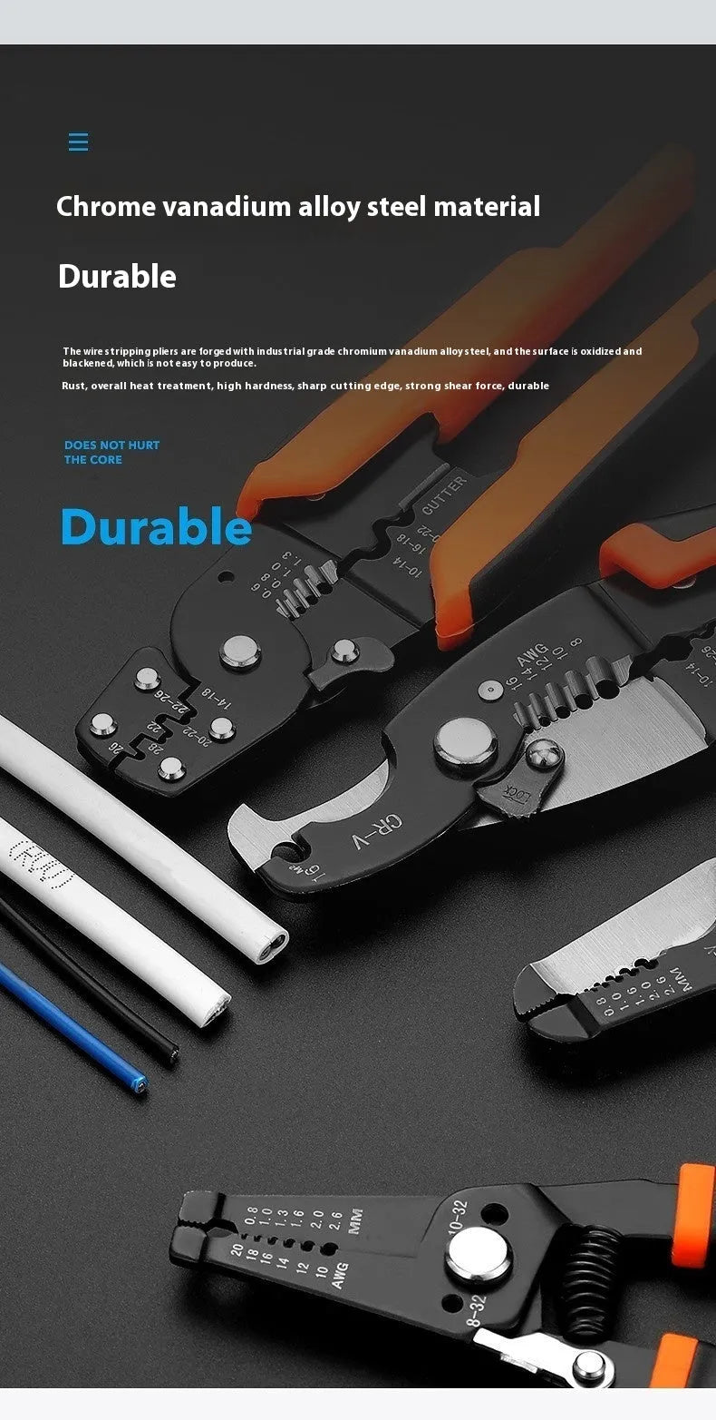 Automatic wire stripping pliers with high-carbon steel blades for electrical work
