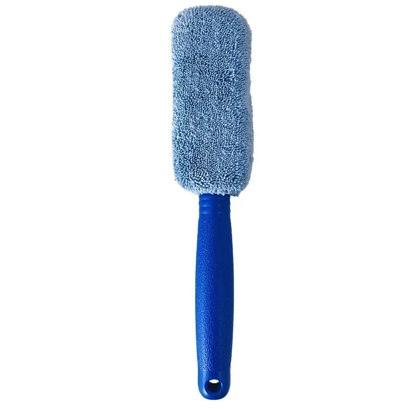 29cm long handle microfiber tyre brush for car wheel cleaning in blue colour