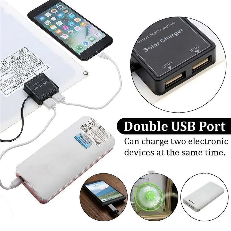Polysilicon solar panel charger with dual USB ports for outdoor mobile phone and tablet charging