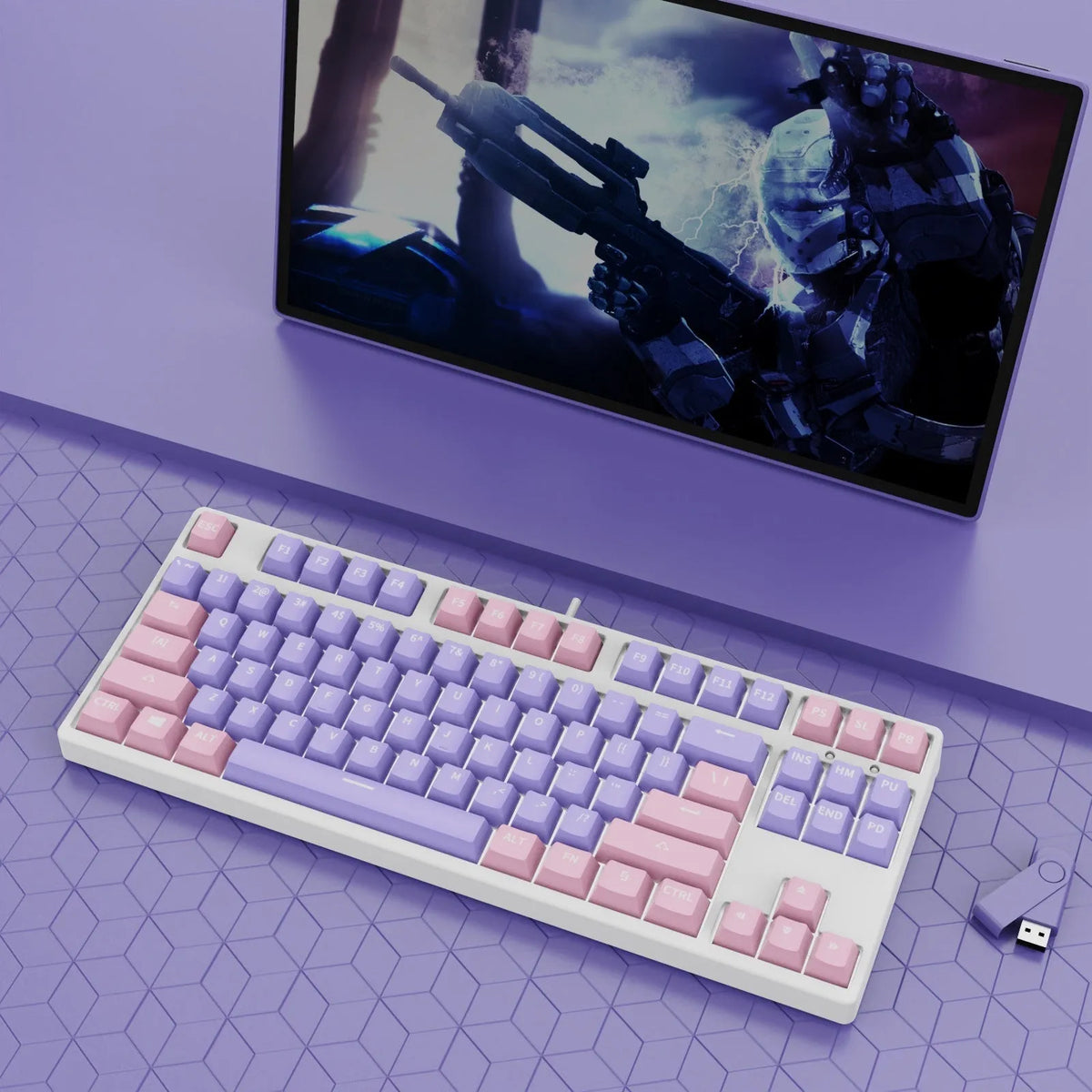 87-key hot-swappable mechanical gaming keyboard with two-tone keycaps and metal chassis