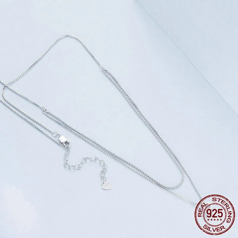 S925 sterling silver double-layer necklace with pearl chain in silver colour.
