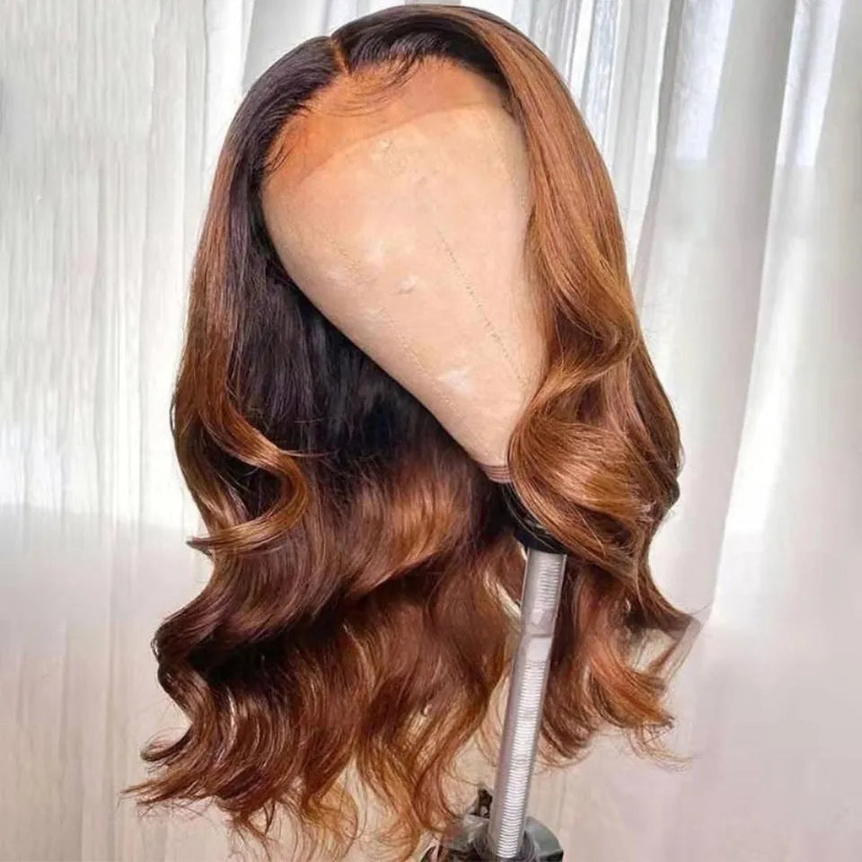 Real human hair gradient lace front wig in Ruili style on a former lace head cap mannequin.