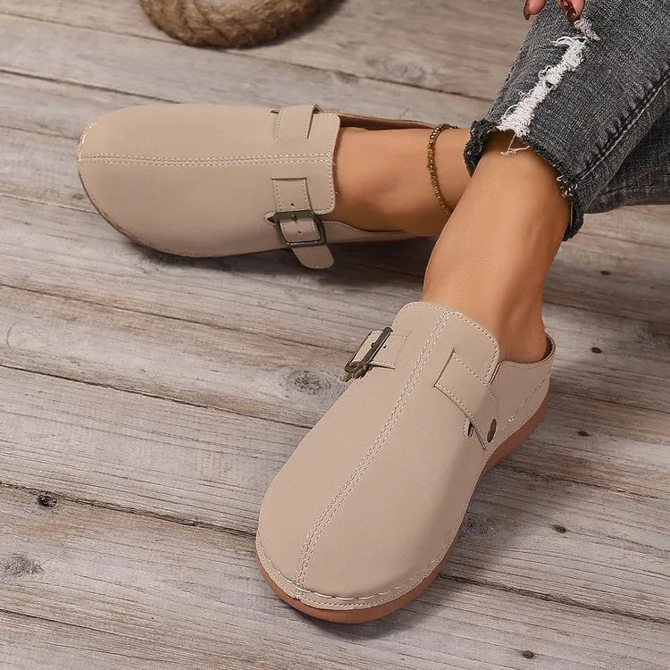 Women's casual wedge slippers in black, dark blue, pink, khaki, and light brown on a rubber sole