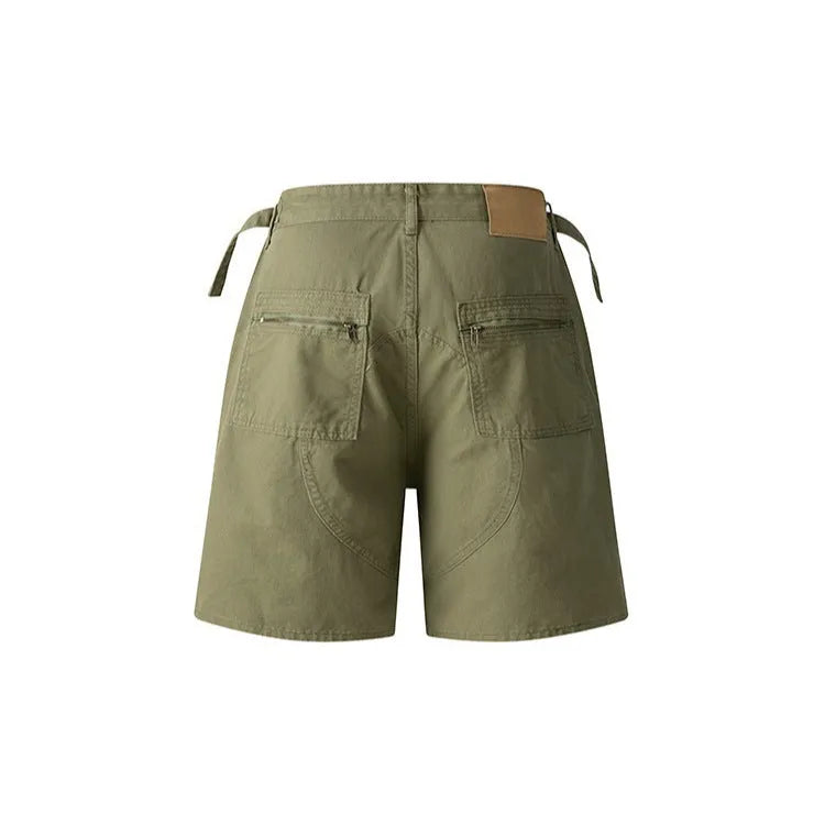 Retro style loose fit shorts in washed cotton cloth with a half elastic waistband, shown in grey colour A636.