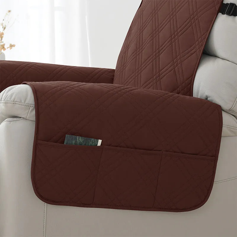 Quilted burgundy sofa cover fitted on a Chivas massage chair.