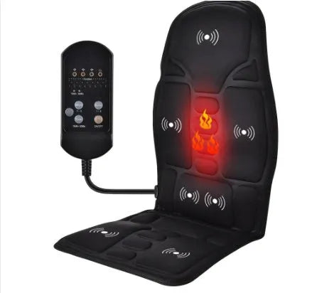 Black electric cervical kneading massager with wireless remote control on black background