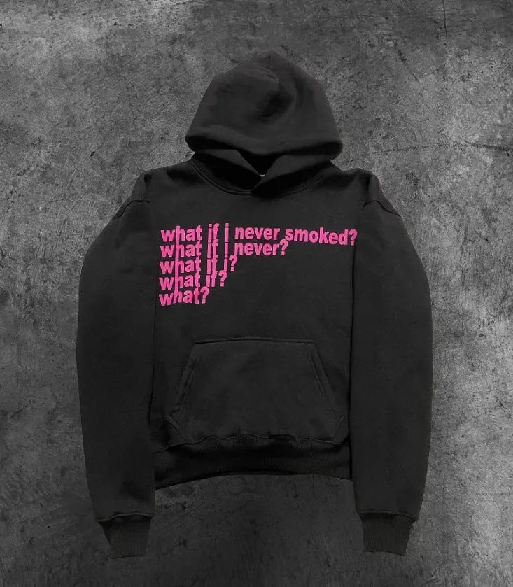 Black heavyweight hooded sweater with white letter print graphic design streetwear