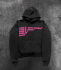Black heavyweight hooded sweater with white letter print graphic design streetwear