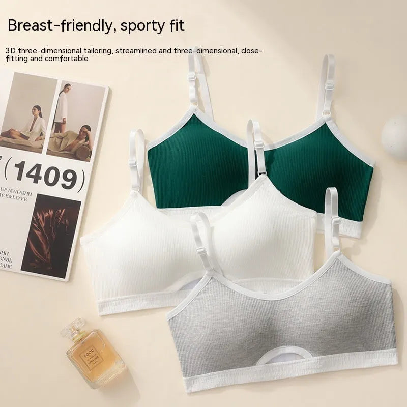 Women's white underwired cotton sports vest set with built-in bra and matching panties