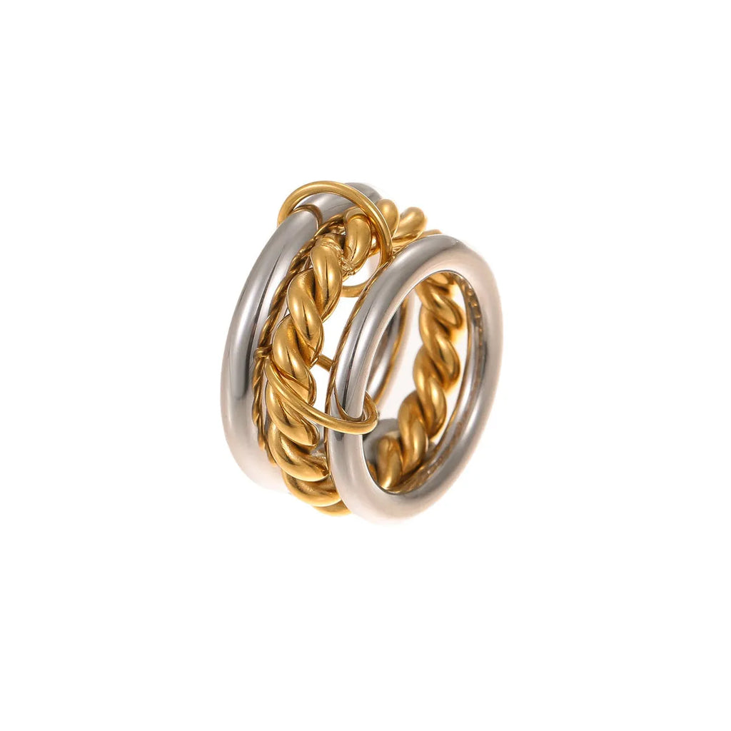 Stacked colour matching stainless steel ring set with 18K gold plating