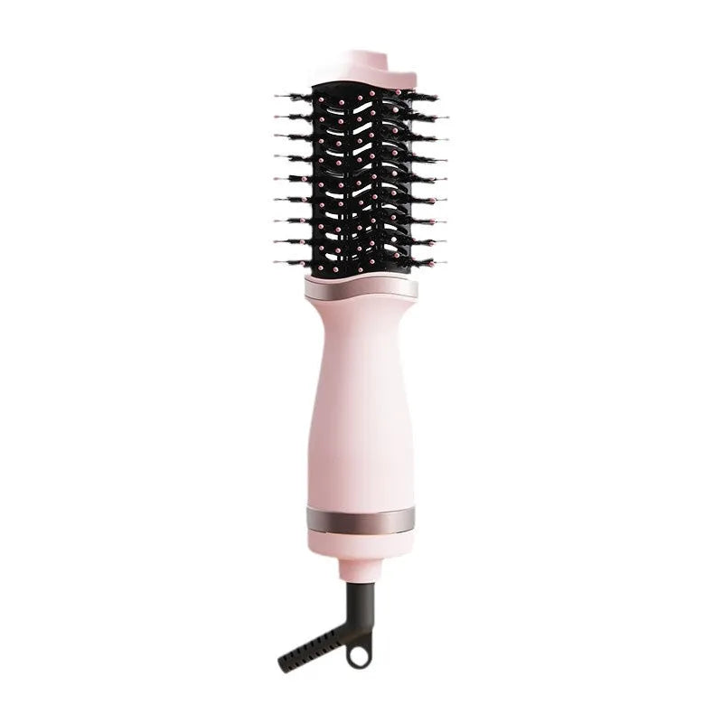 Pink multifunctional hair dryer with attached styling comb for drying and curling hair