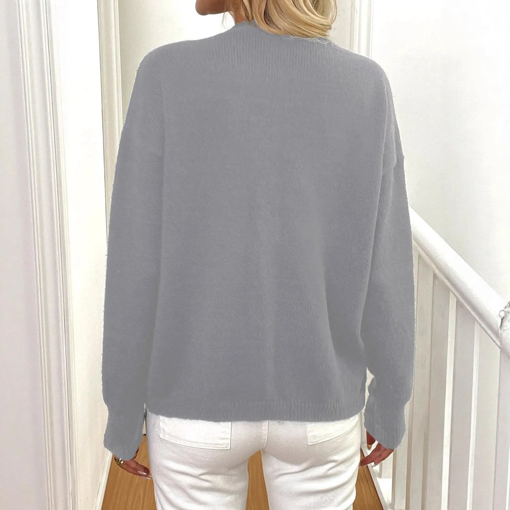 Women's black deer plush long sleeve sweater coat with princess sleeves in street hipster style.