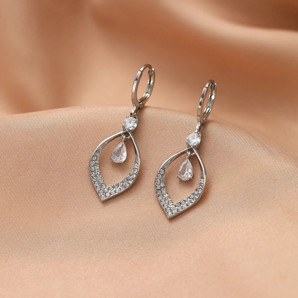 Women's zircon drop tassel earrings with teardrop shape and electroplated gold or silver finish